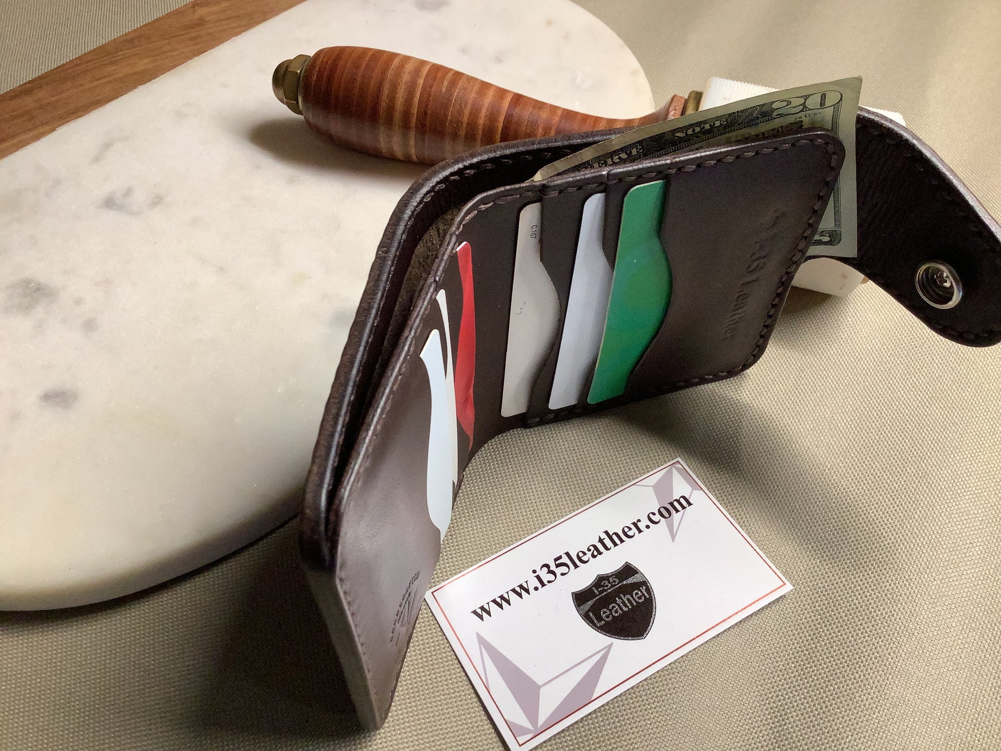 I-35 Leather - Bifold Snap Wallet - Dark Python Embossed Leather