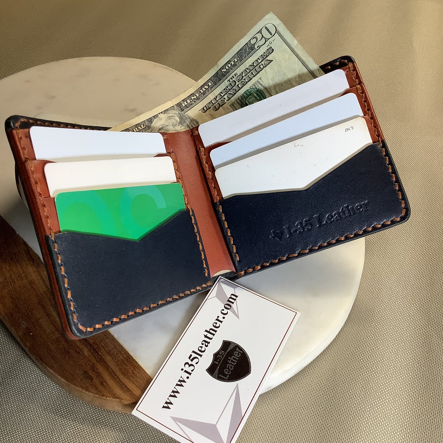 I-35 Leather - Bifold Wallet - Navy Blue with Chestnut interior
