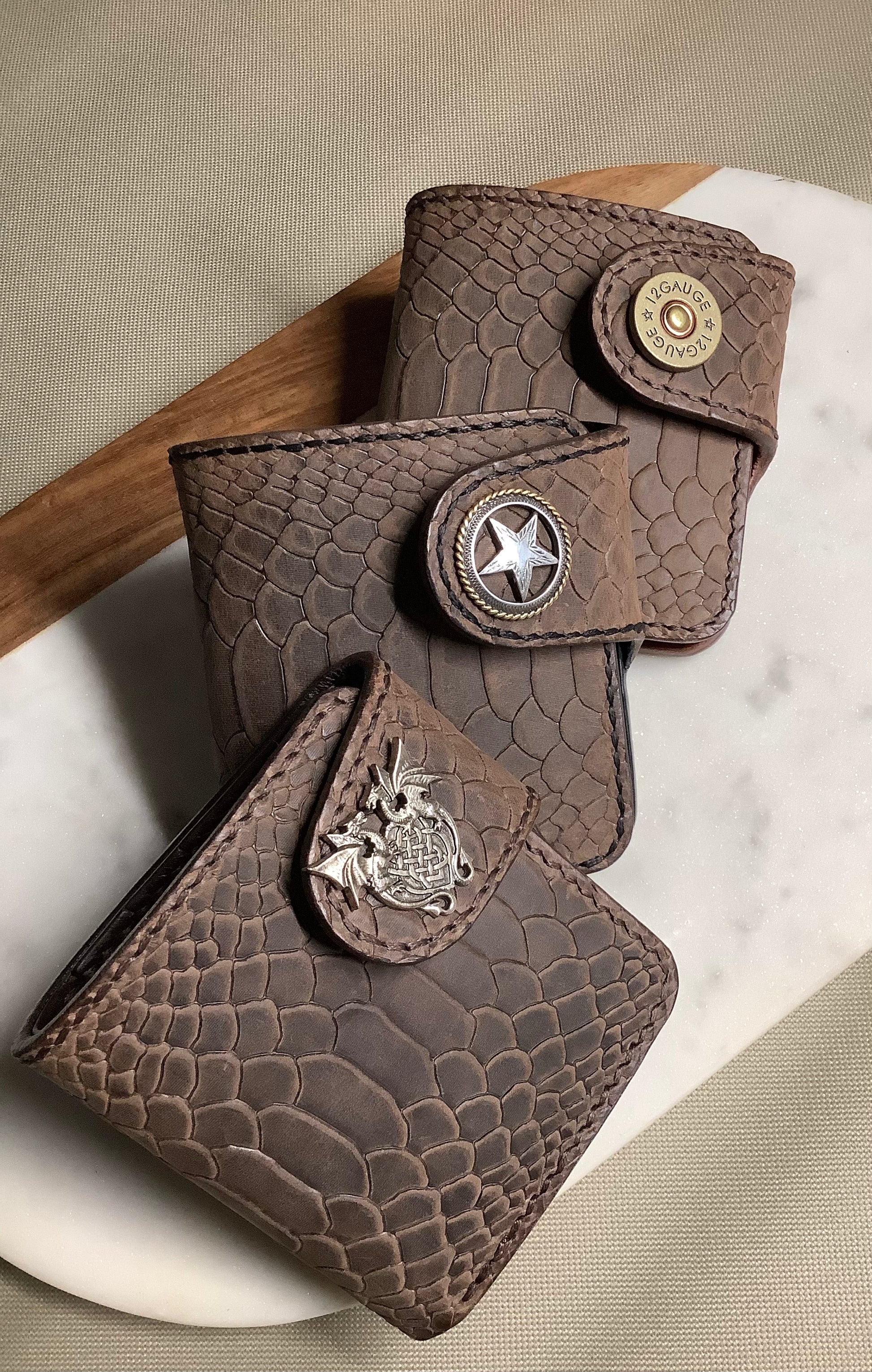 I-35 Leather - Bifold Snap Wallet - Dark Python Embossed Leather