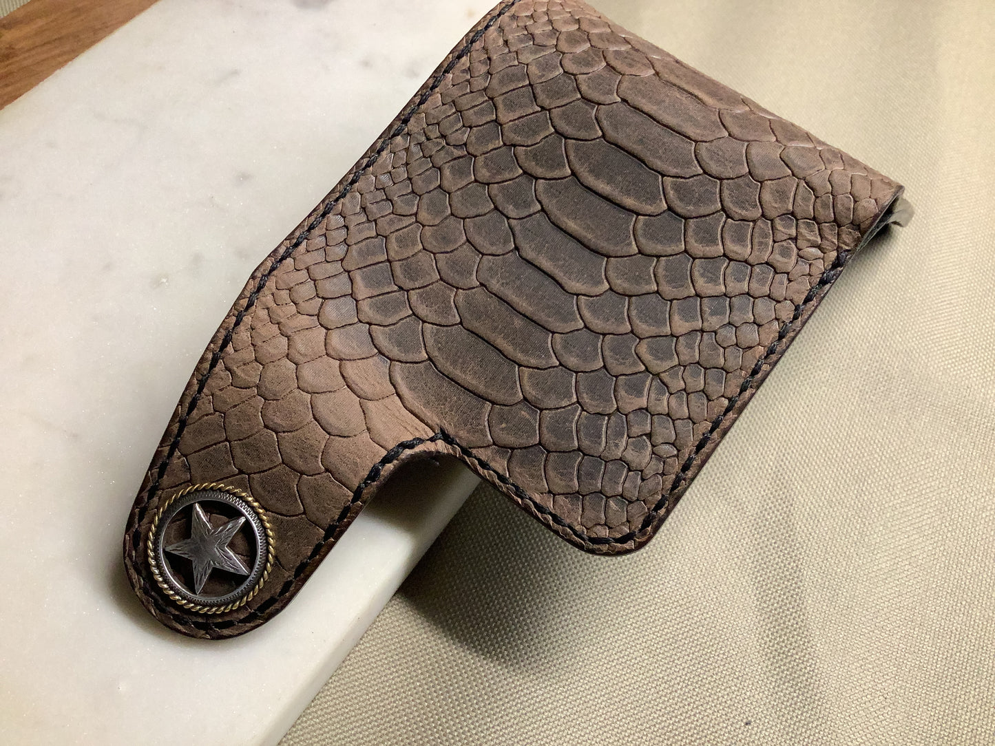 I-35 Leather - Bifold Snap Wallet - Dark Python Embossed Leather