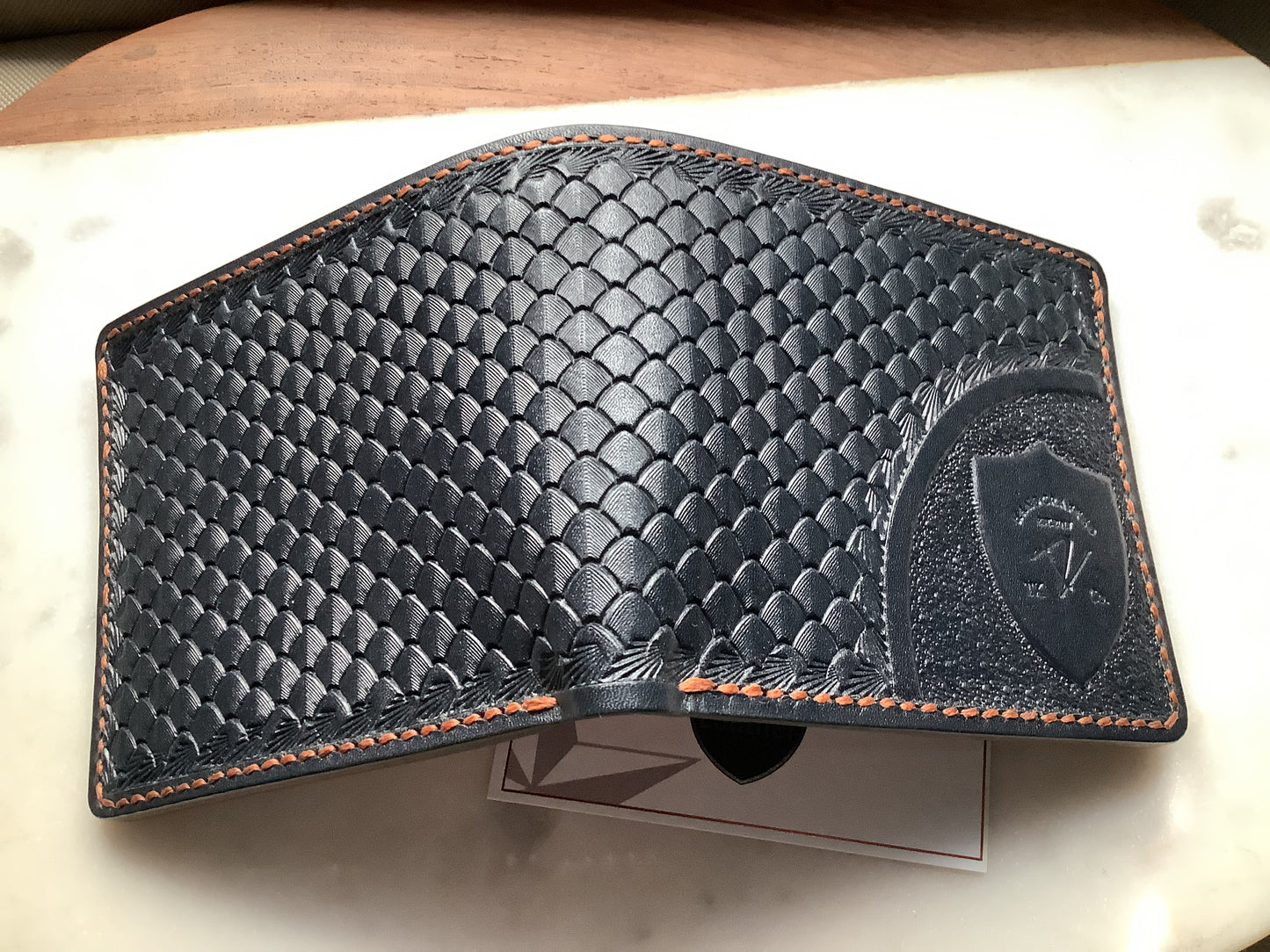 I-35 Leather - Bifold Wallet - Navy Blue tooled (interior and exterior)