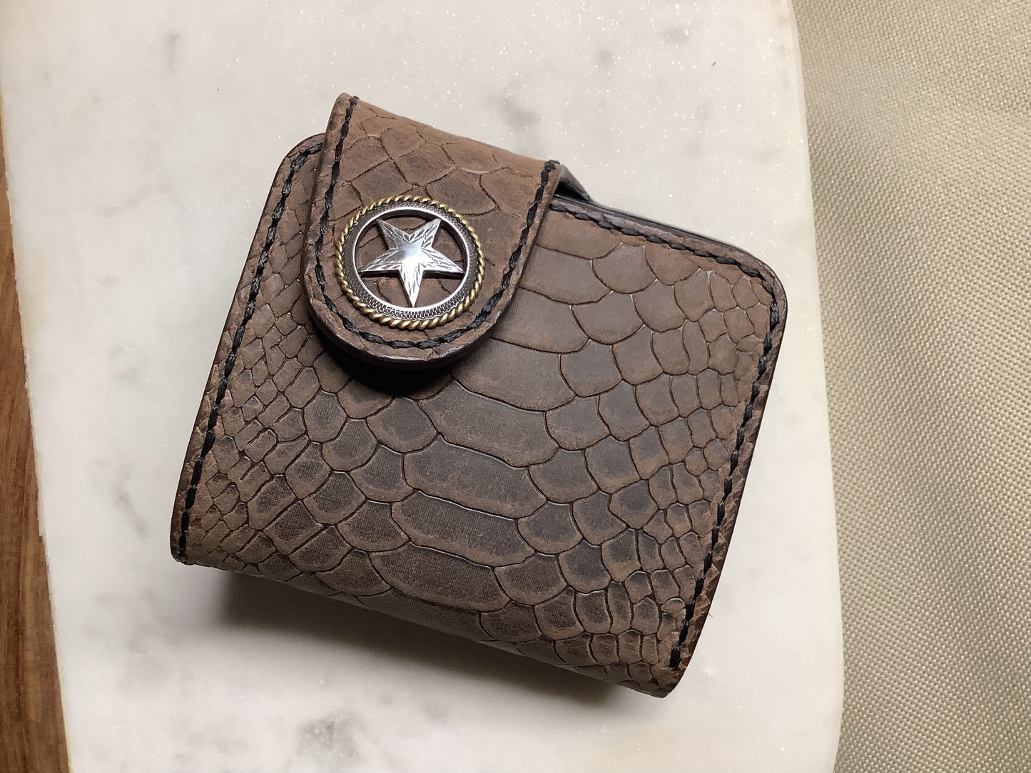 I-35 Leather - Bifold Snap Wallet - Dark Python Embossed Leather