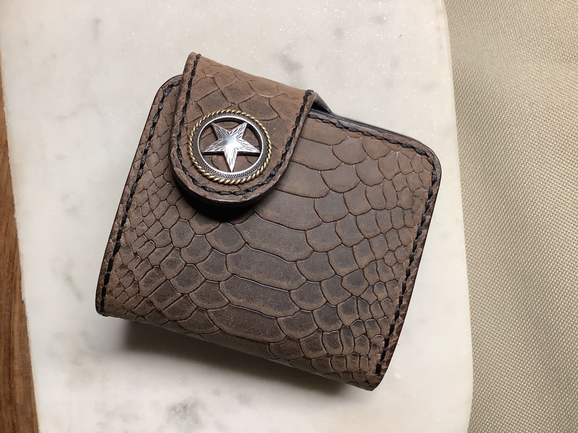 I-35 Leather - Bifold Snap Wallet - Dark Python Embossed Leather