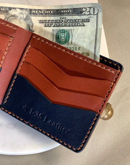 I-35 Leather - Bifold Wallet - Navy Blue tooled (exterior only)
