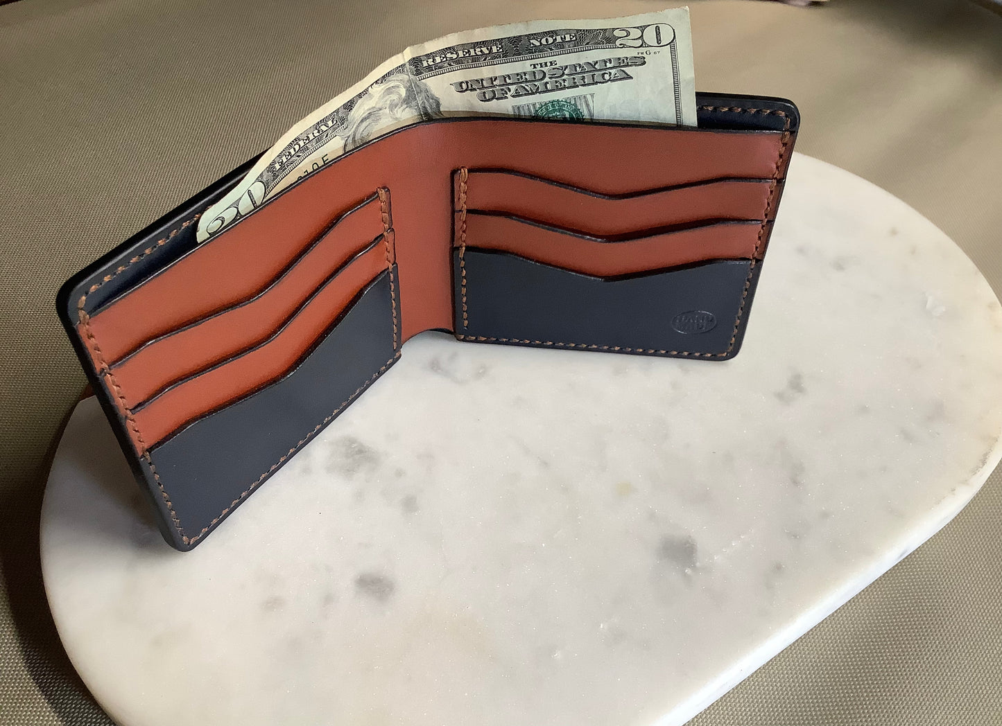 I-35 Leather - Bifold Wallet - Navy Blue with Chestnut interior
