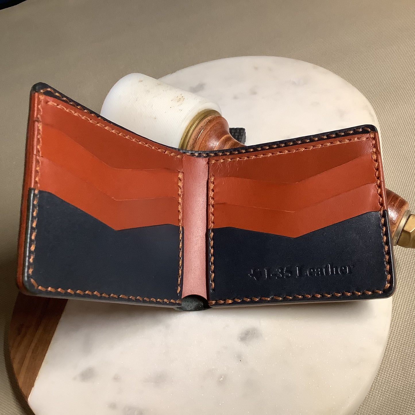 I-35 Leather - Bifold Wallet - Navy Blue with Chestnut interior