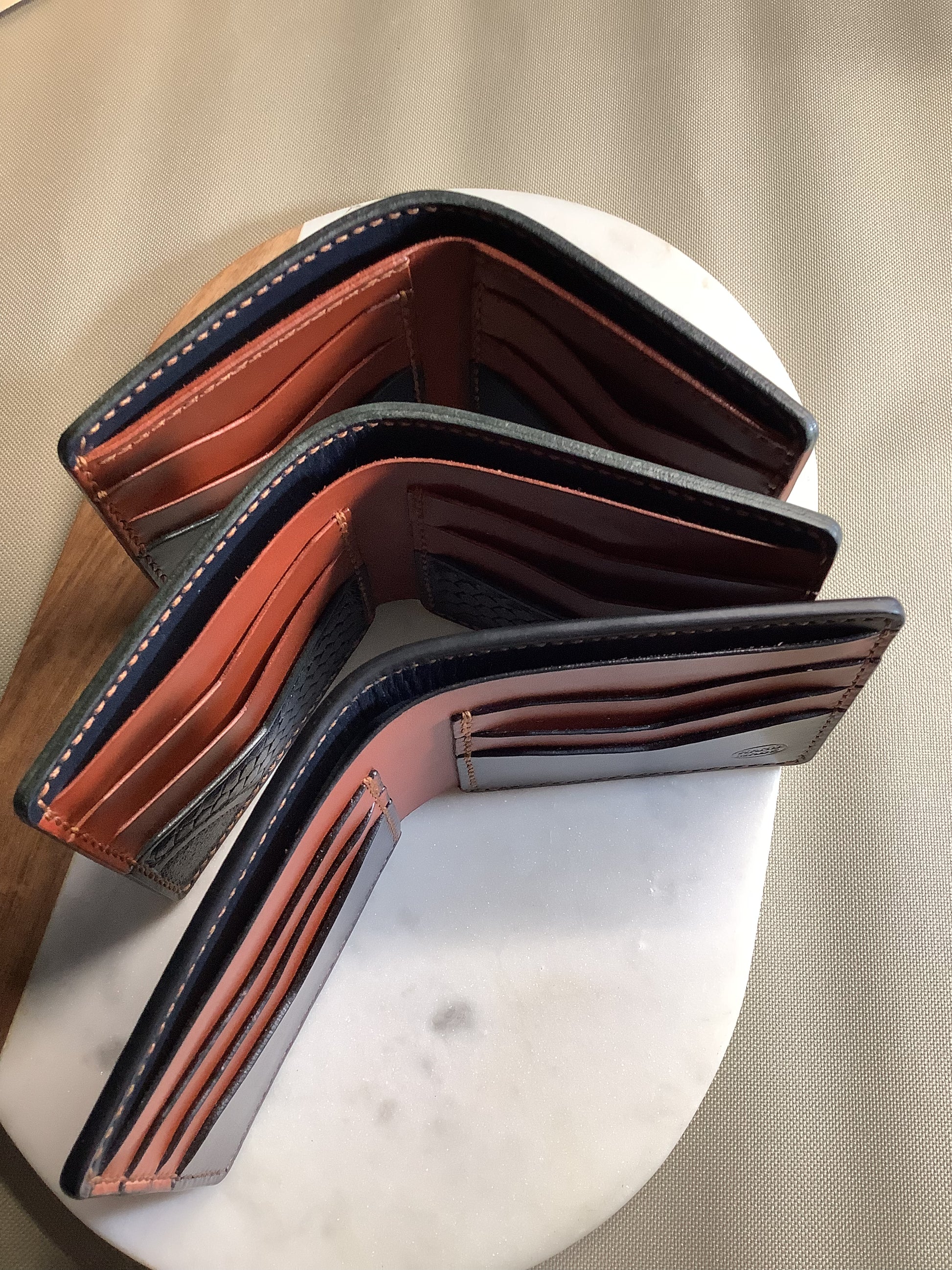 I-35 Leather - Bifold Wallet - Navy Blue with Chestnut interior
