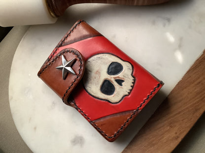 I-35 Leather - Vertical Wallet - Casino Skulls