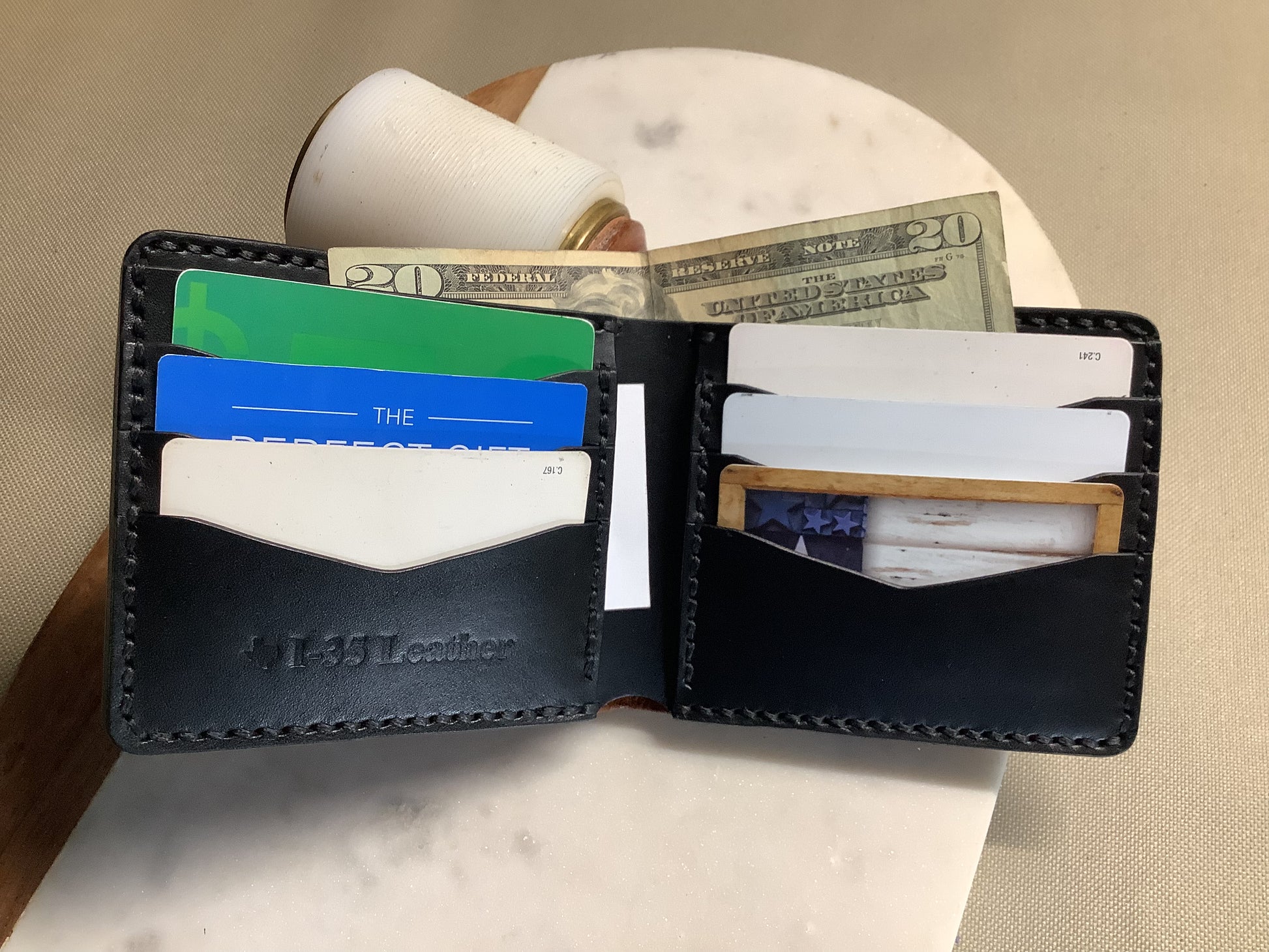 Bifold Wallet - English Tan with Black interior   -  I-35 Leather