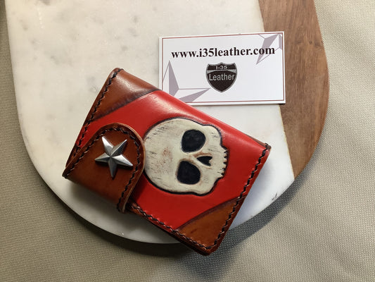 I-35 Leather - Vertical Wallet - Casino Skulls