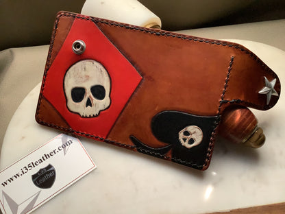 I-35 Leather - Vertical Wallet - Casino Skulls