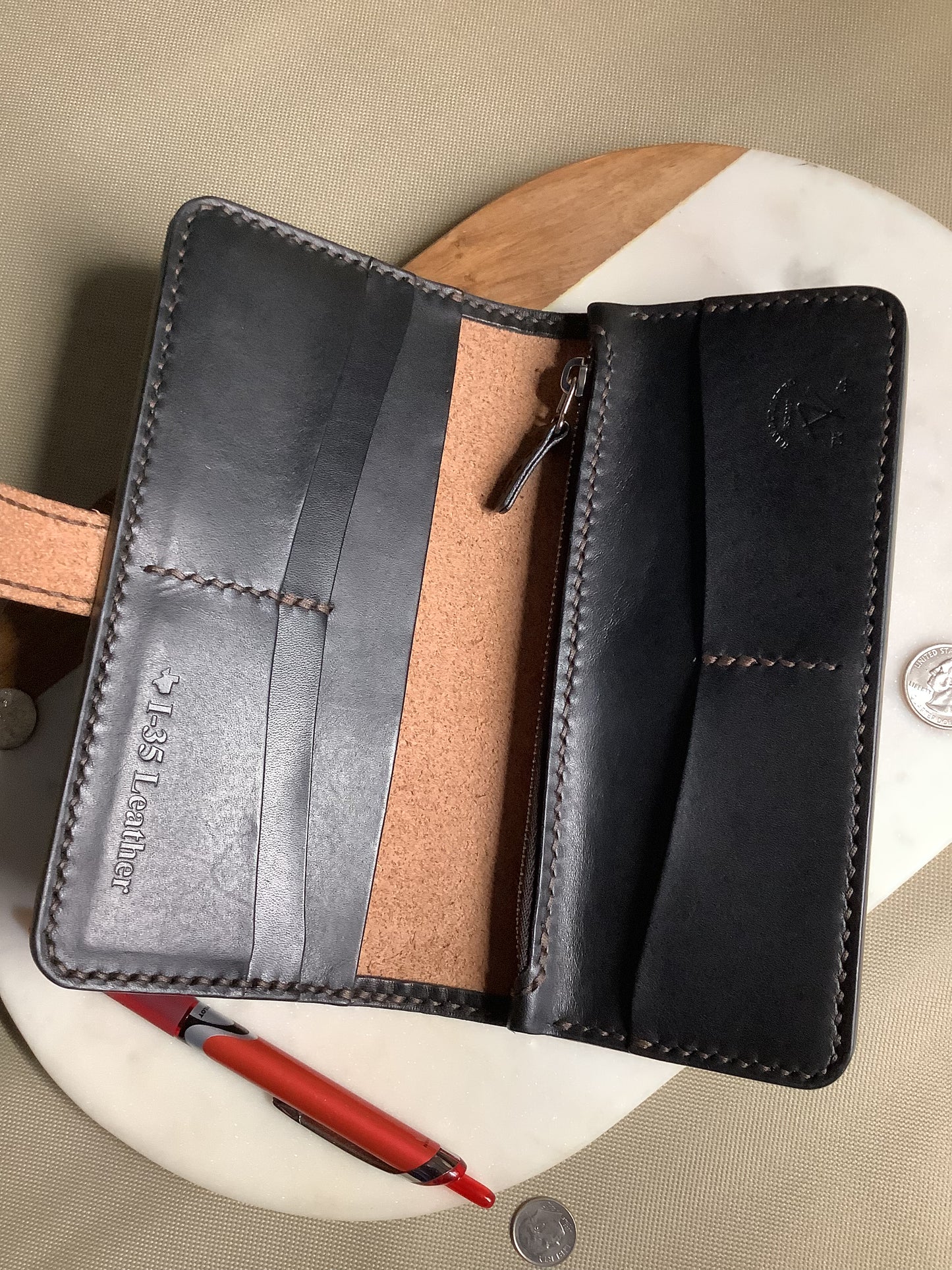 I-35 Leather - Long Wallet with Snap - Brown Crocodile Embossed Leather